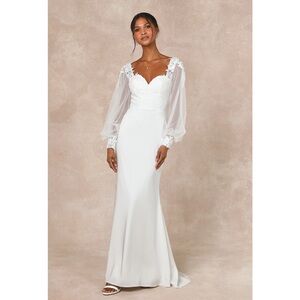 Lulus Timeless Adoration White Embroidered Bishop Sleeve Maxi Dress NWT XS